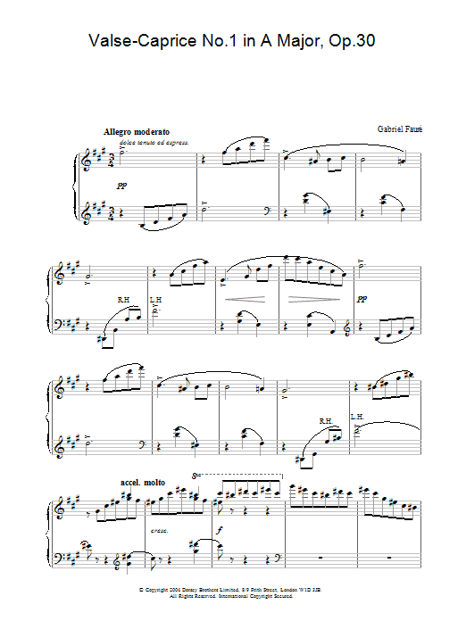 Gabriel Fauré Valse-Caprice No.1 in A Major, Op.30 sheet music notes and chords. Download Printable PDF.