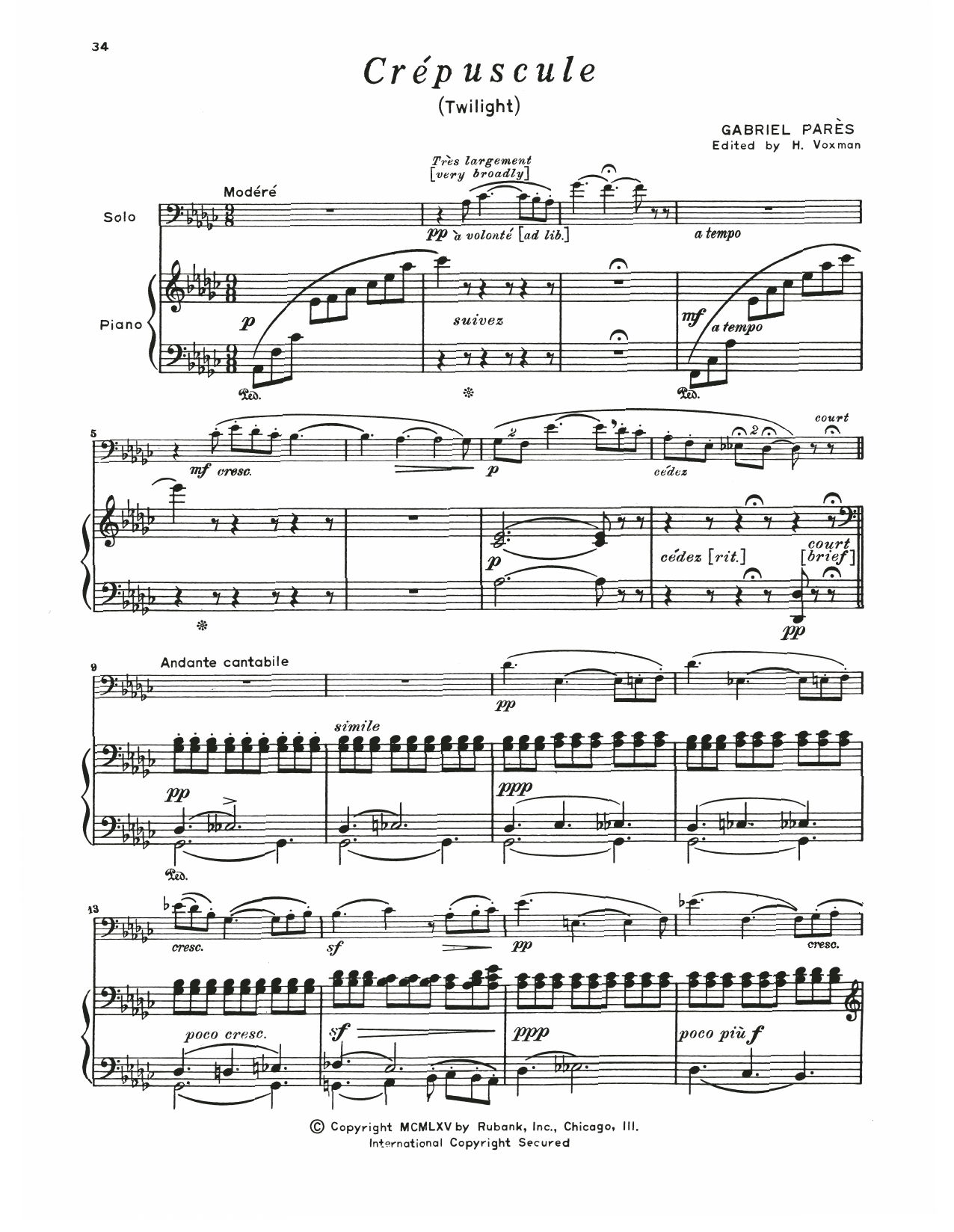 Learn to play Gabriel Parès Crepuscule sheet music for Trombone and Piano in minutes. Price: 6.9900$ Gabriel Parès Crepuscule sheet music notes and chords arranged for Trombone and Piano