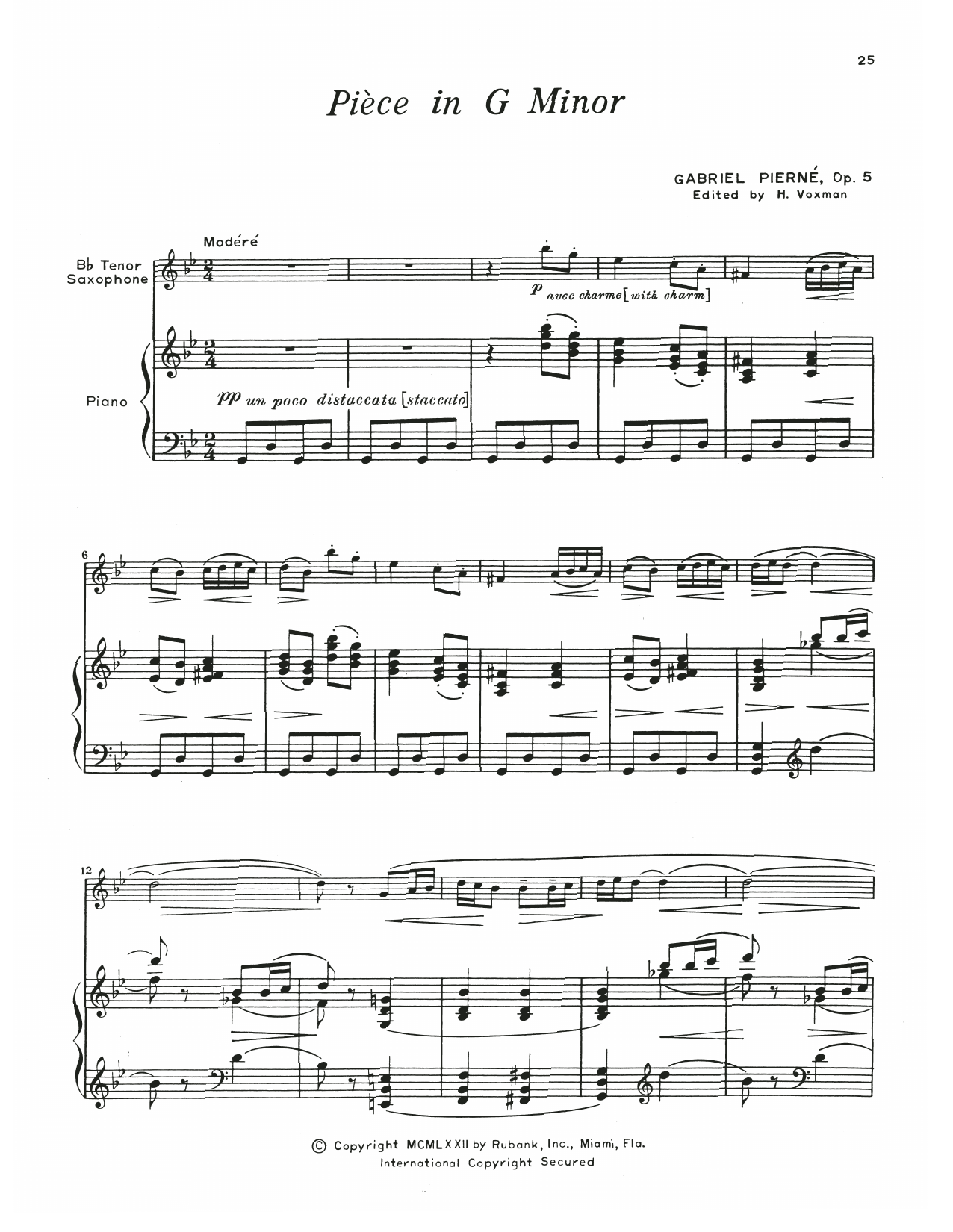 Gabriel Pierne Piece In G Minor sheet music notes and chords. Download Printable PDF.