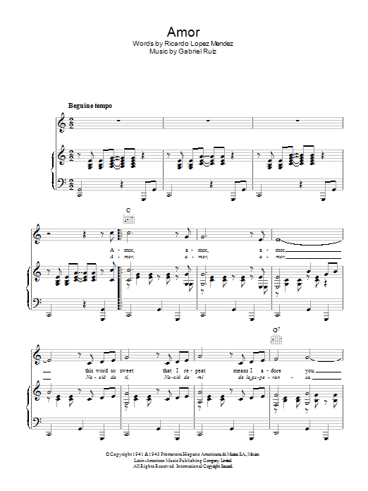 Gabriel Ruiz Amor sheet music notes and chords arranged for Piano, Vocal & Guitar Chords