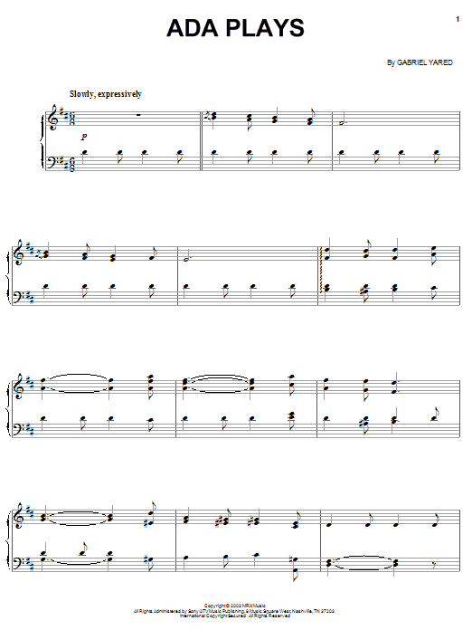 Learn to play Gabriel Yared Ada Plays sheet music for Piano Solo in minutes. Price: 7.8900$ Gabriel Yared Ada Plays sheet music notes and chords arranged for Piano Solo