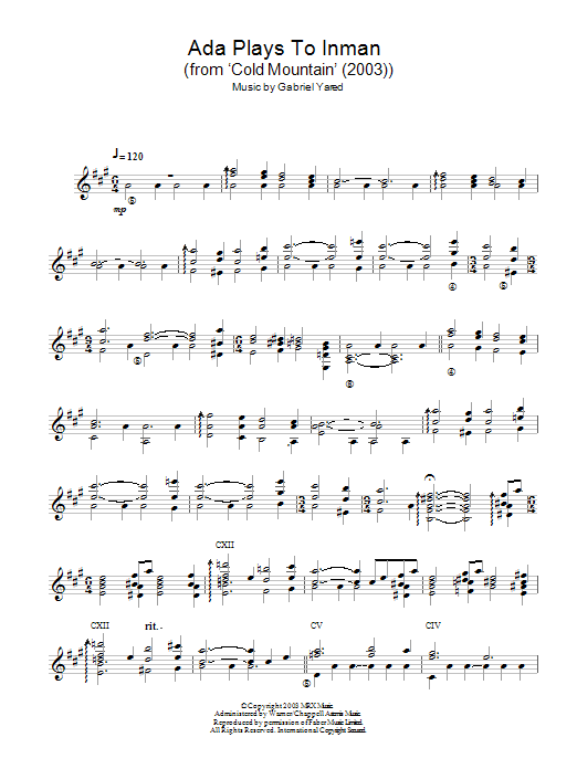 Gabriel Yared Ada Plays To Inman (from Cold Mountain) sheet music notes and chords. Download Printable PDF.