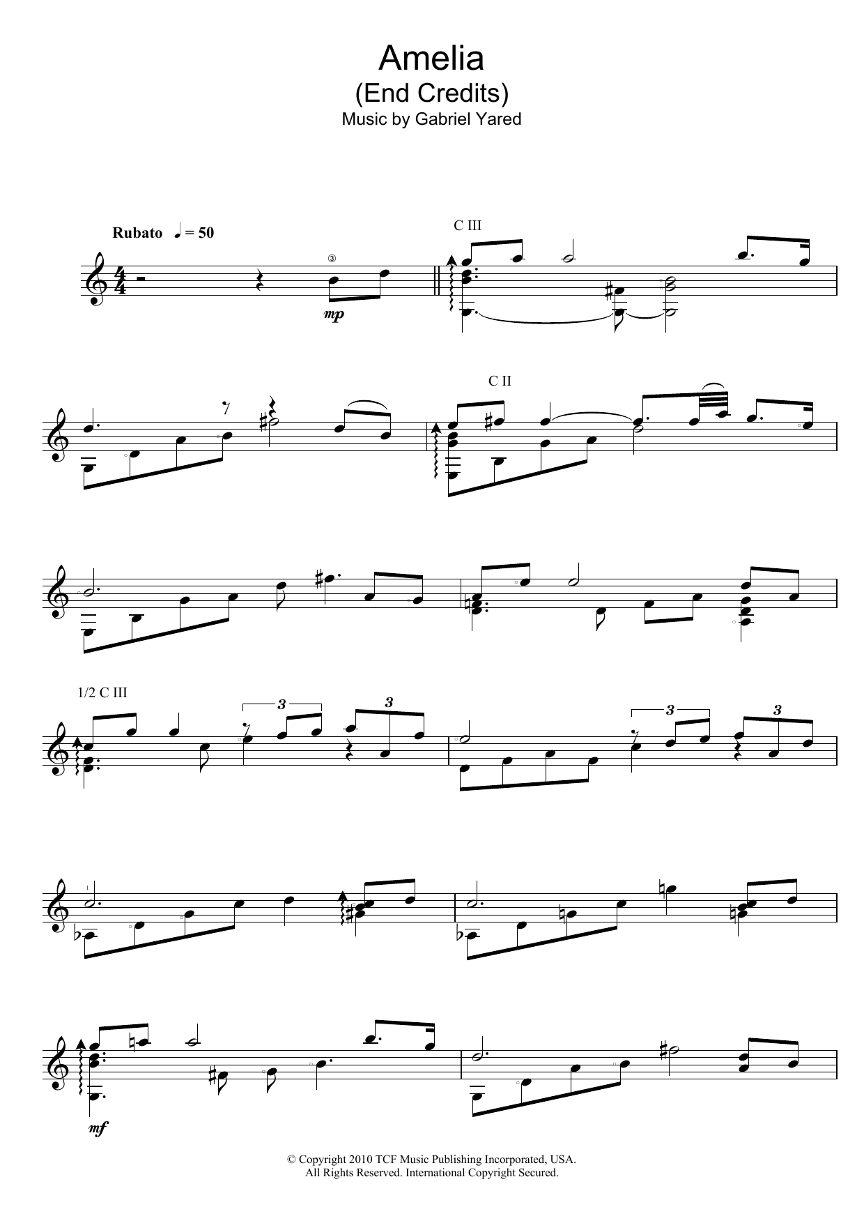 Gabriel Yared Amelia (End Credits) sheet music notes and chords. Download Printable PDF.