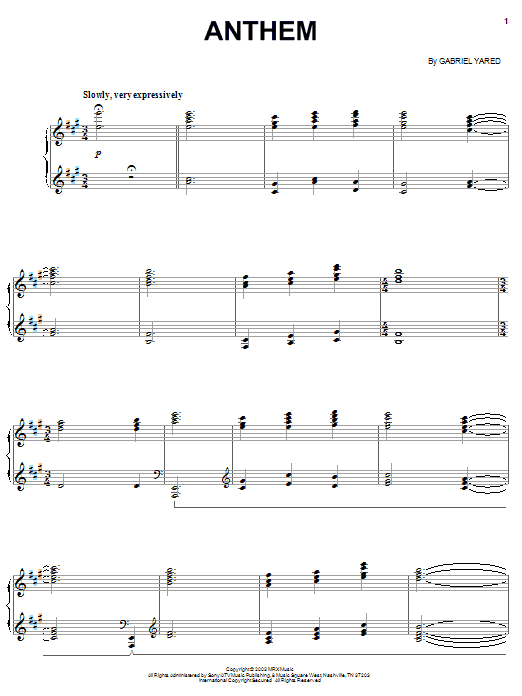Learn to play Gabriel Yared Anthem (from Cold Mountain) sheet music for Piano Solo in minutes. Price: 7.8900$ Gabriel Yared Anthem (from Cold Mountain) sheet music notes and chords arranged for Piano Solo