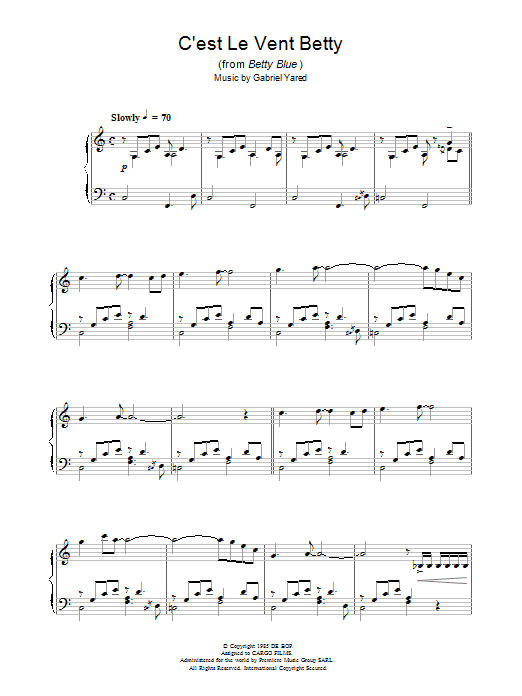 Gabriel Yared C'est Le Vent Betty (from Betty Blue) sheet music notes and chords. Download Printable PDF.