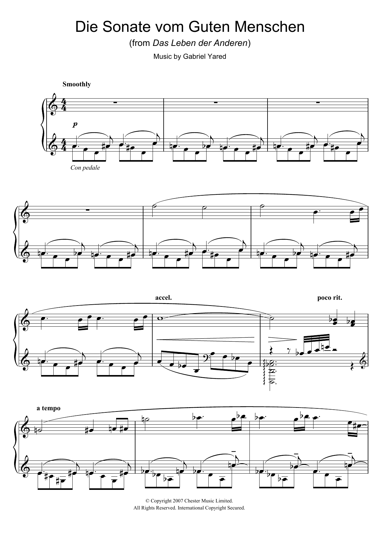 Learn to play Gabriel Yared Die Andere Sonate (from Das Leben der Anderen) sheet music for Piano Solo in minutes. Price: 7.8900$ Gabriel Yared Die Andere Sonate (from Das Leben der Anderen) sheet music notes and chords arranged for Piano Solo