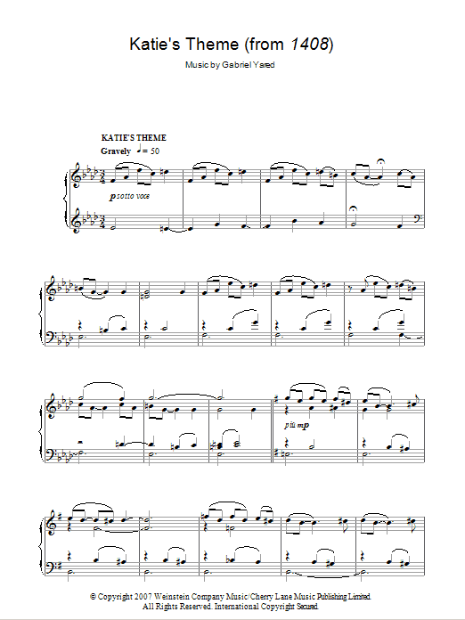 Gabriel Yared Katie's Theme (from 1408) sheet music notes and chords arranged for Piano Solo