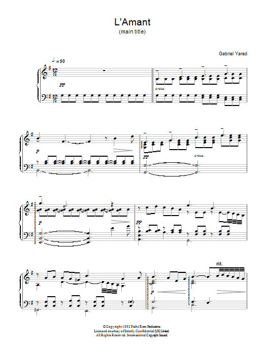 Gabriel Yared L'Amant - Main Theme (from L'Amant) sheet music notes and chords. Download Printable PDF.