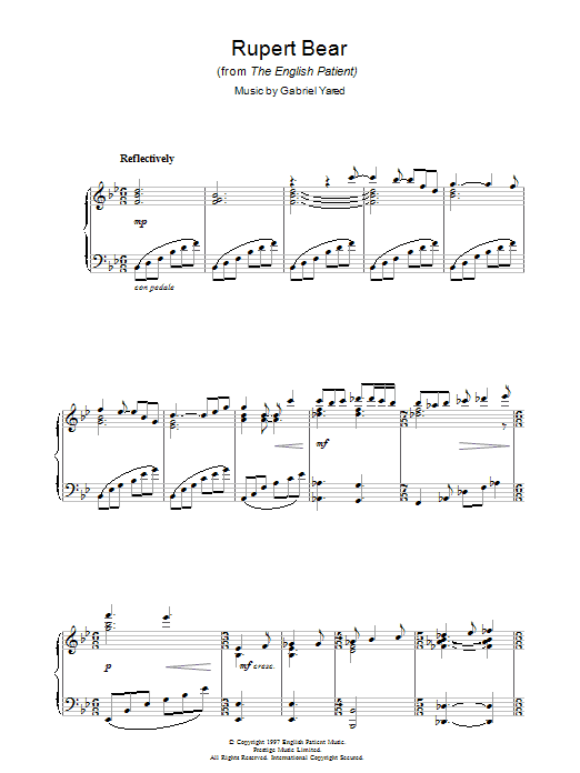 Learn to play Gabriel Yared Rupert Bear (from The English Patient) sheet music for Piano Solo in minutes. Price: 7.8900$ Gabriel Yared Rupert Bear (from The English Patient) sheet music notes and chords arranged for Piano Solo