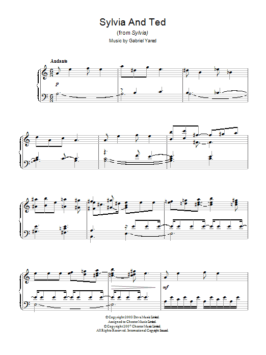 Learn to play Gabriel Yared Sylvia and Ted (from Sylvia) sheet music for Piano Solo in minutes. Price: 7.8900$ Gabriel Yared Sylvia and Ted (from Sylvia) sheet music notes and chords arranged for Piano Solo