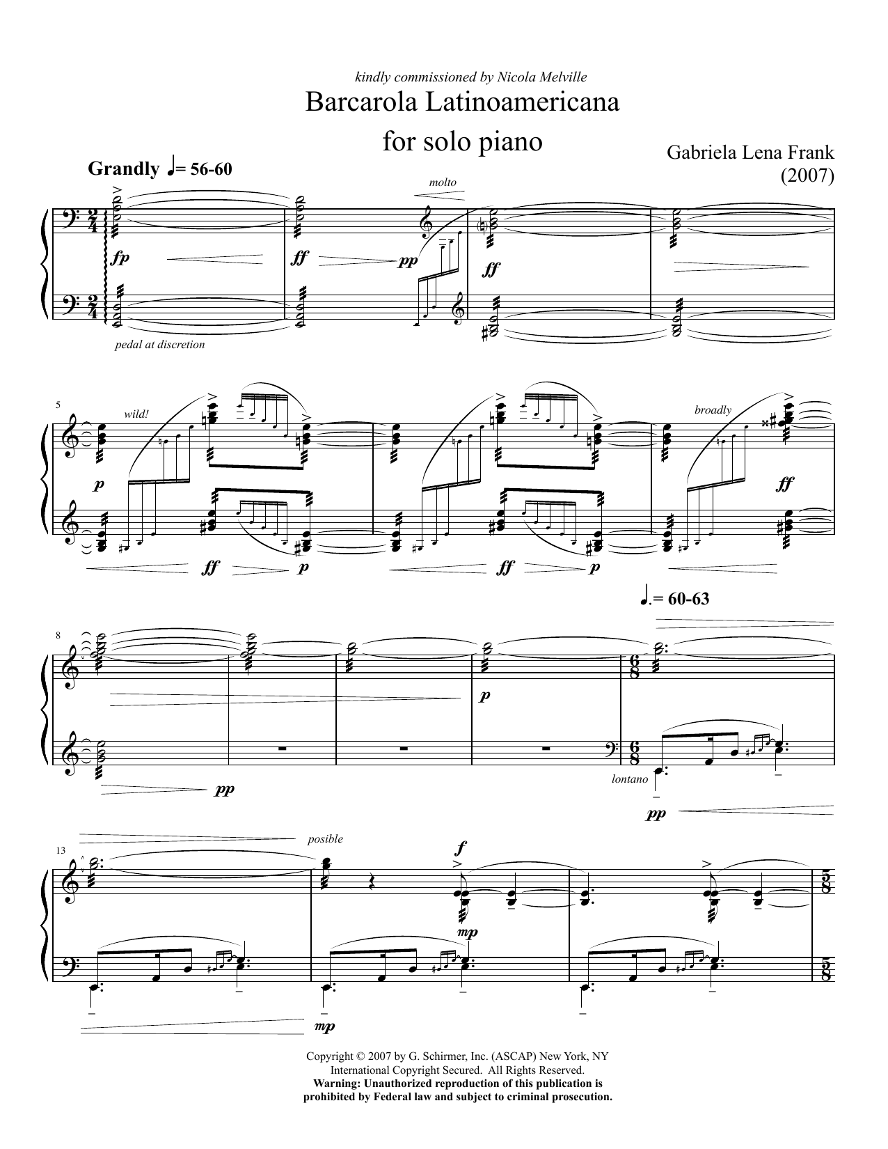 Gabriela Lena Frank Barcarola Latinoamericana sheet music notes and chords arranged for Piano Solo