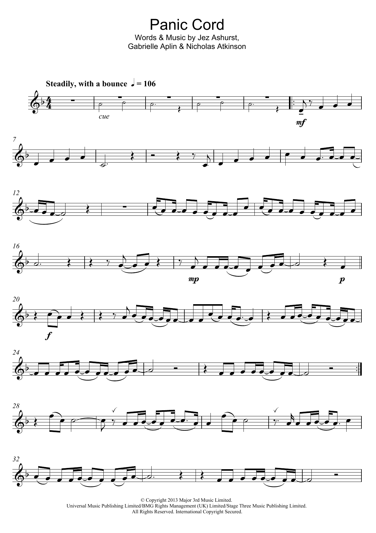 Gabrielle Aplin Panic Cord sheet music notes and chords. Download Printable PDF.