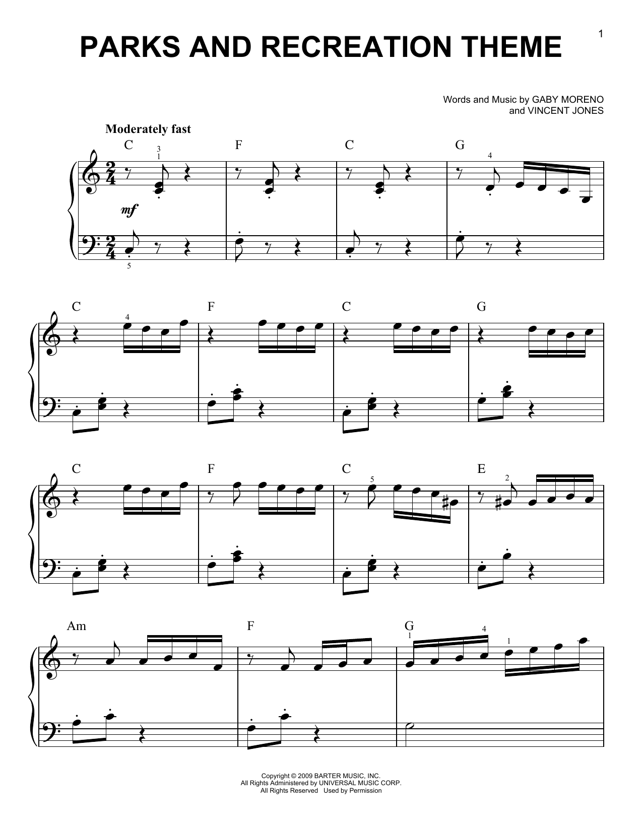 Gaby Moreno and Vincent Jones Parks And Recreation Theme sheet music notes and chords. Download Printable PDF.