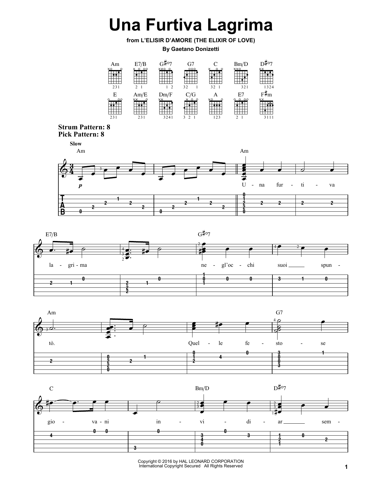 Gaetano Donizetti Una Furtiva Lagrima (A Furtive Tear) sheet music notes and chords. Download Printable PDF.