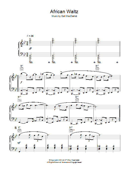 Learn to play Galt MacDermot African Waltz sheet music for Piano Solo in minutes. Price: 7.8900$ Galt MacDermot African Waltz sheet music notes and chords arranged for Piano Solo