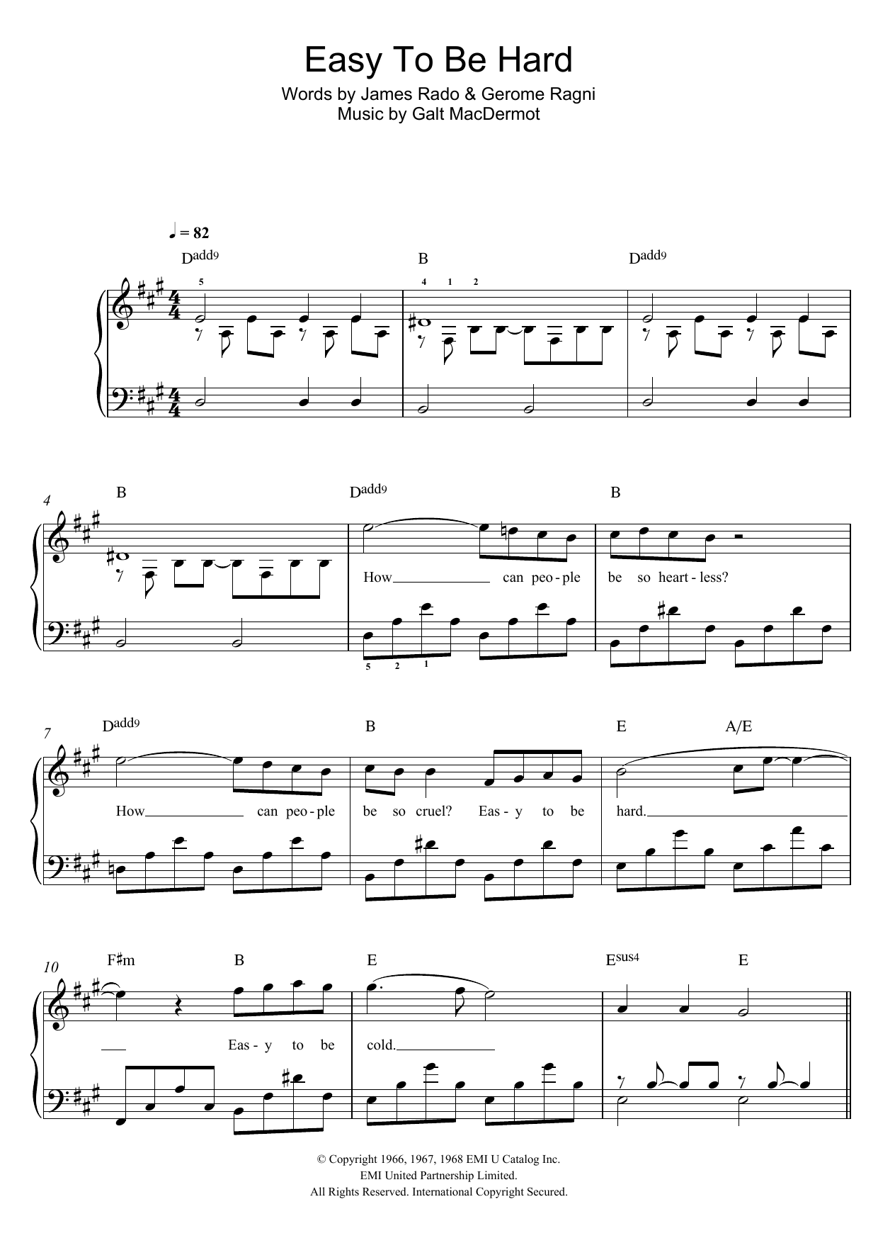 Galt MacDermot Easy To Be Hard (from 'Hair') sheet music notes and chords. Download Printable PDF.