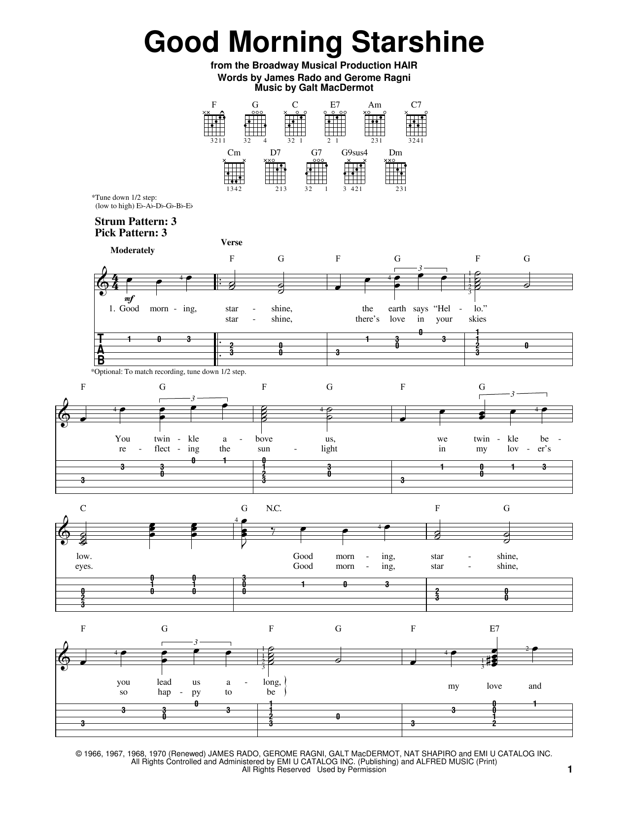 Galt MacDermot Good Morning Starshine sheet music notes and chords. Download Printable PDF.