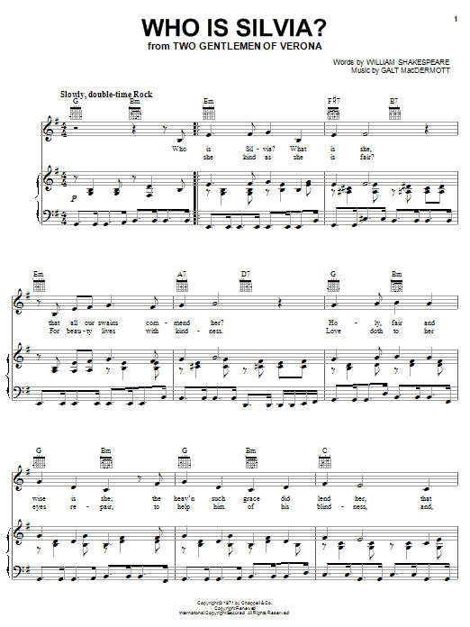 Galt MacDermott Who Is Silvia? sheet music notes and chords. Download Printable PDF.