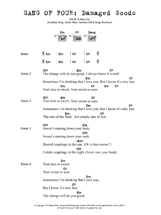 Gang Of Four Damaged Goods sheet music notes and chords. Download Printable PDF.