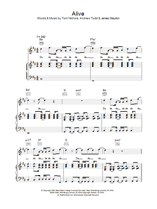 Learn to play Gareth Gates Alive sheet music for Piano, Vocal & Guitar Chords in minutes. Price: 7.8900$ Gareth Gates Alive sheet music notes and chords arranged for Piano, Vocal & Guitar Chords