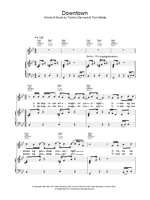 Learn to play Gareth Gates Downtown sheet music for Piano, Vocal & Guitar Chords in minutes. Price: 7.8900$ Gareth Gates Downtown sheet music notes and chords arranged for Piano, Vocal & Guitar Chords