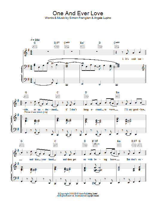 Learn to play Gareth Gates One And Ever Love sheet music for Piano, Vocal & Guitar Chords in minutes. Price: 7.8900$ Gareth Gates One And Ever Love sheet music notes and chords arranged for Piano, Vocal & Guitar Chords
