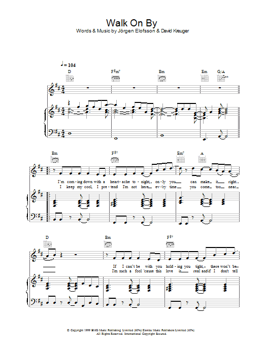 Learn to play Gareth Gates Walk On By sheet music for Piano, Vocal & Guitar Chords in minutes. Price: 7.8900$ Gareth Gates Walk On By sheet music notes and chords arranged for Piano, Vocal & Guitar Chords