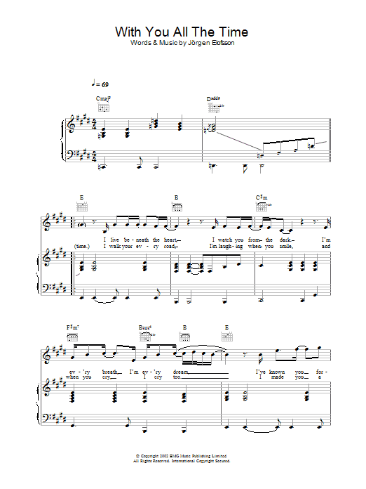 Learn to play Gareth Gates With You All The Time sheet music for Piano, Vocal & Guitar Chords in minutes. Price: 7.8900$ Gareth Gates With You All The Time sheet music notes and chords arranged for Piano, Vocal & Guitar Chords