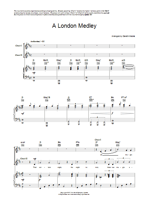 Learn to play Gareth Malone A London Medley (for the Sing London! Festival) sheet music for Piano, Vocal & Guitar Chords in minutes. Price: 7.8900$ Gareth Malone A London Medley (for the Sing London! Festival) sheet music notes and chords arranged for Piano, Vocal & Guitar Chords