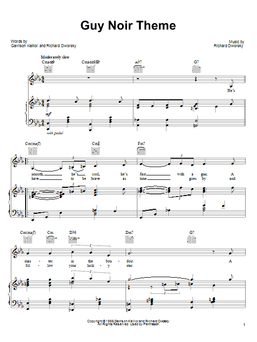 Garrison Keillor Guy Noir Theme sheet music notes and chords arranged for Piano, Vocal & Guitar Chords (Right-Hand Melody)