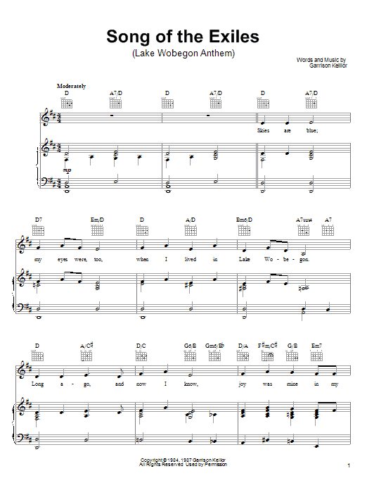 Garrison Keillor Song Of The Exiles sheet music notes and chords arranged for Piano, Vocal & Guitar Chords (Right-Hand Melody)