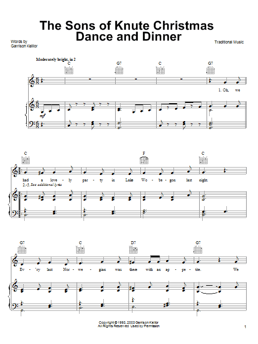 Garrison Keillor The Sons Of Knute Christmas Dance And Dinner sheet music notes and chords arranged for Piano, Vocal & Guitar Chords (Right-Hand Melody)