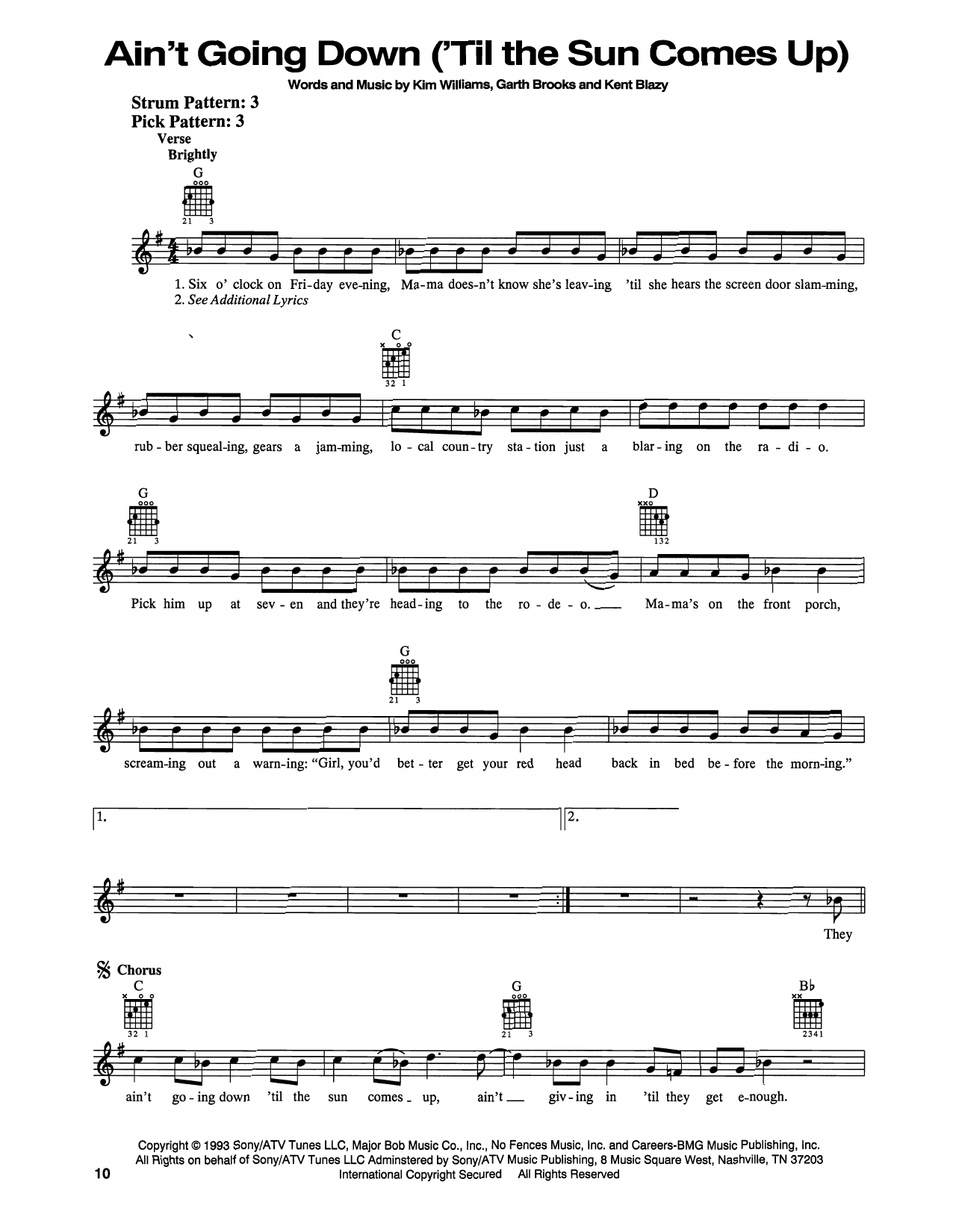 Garth Brooks Ain't Goin' Down ('Til The Sun Comes Up) sheet music notes and chords. Download Printable PDF.