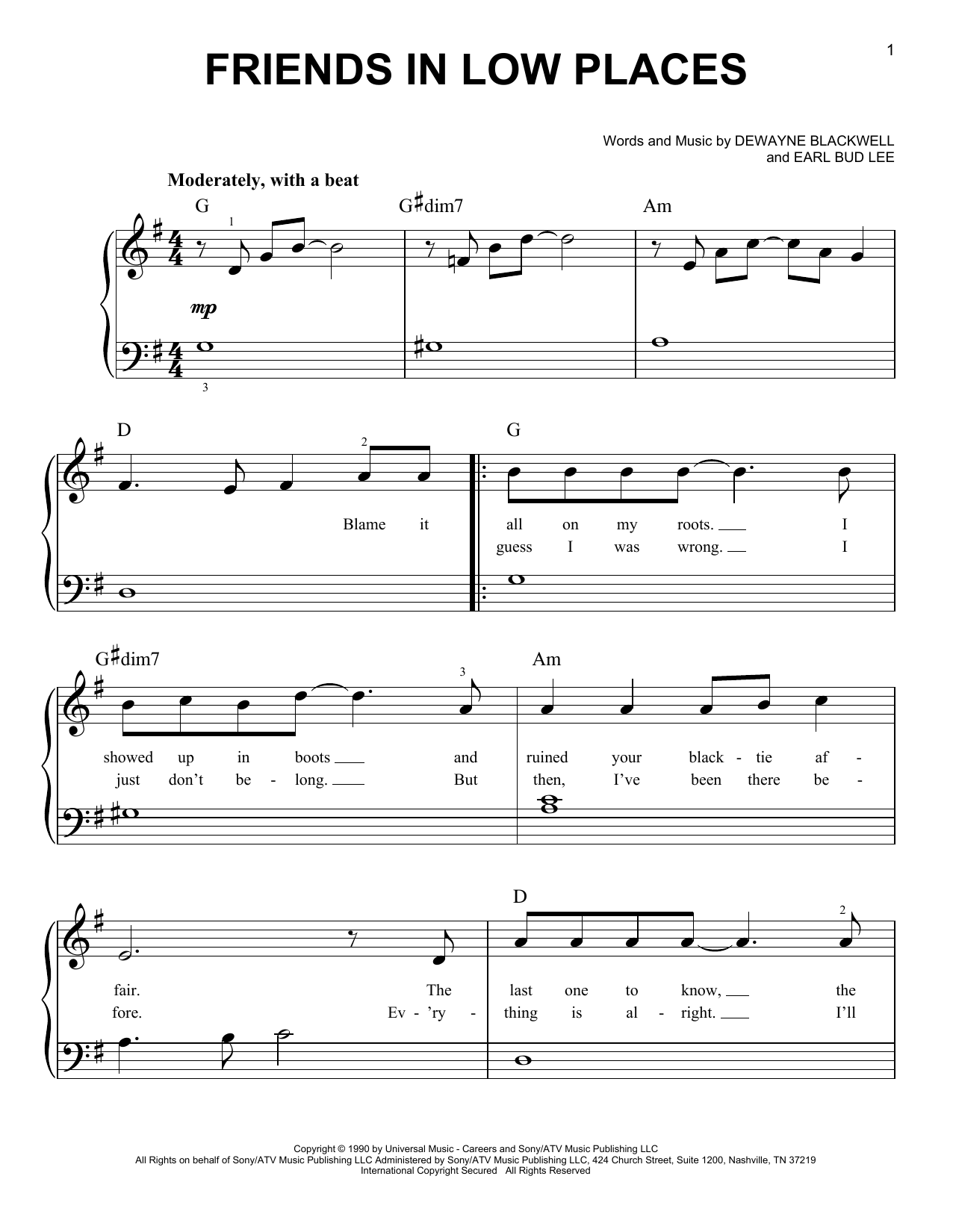 Garth Brooks Friends In Low Places sheet music notes and chords. Download Printable PDF.