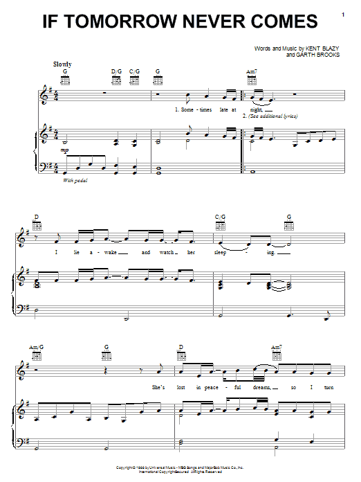 Garth Brooks If Tomorrow Never Comes sheet music notes and chords. Download Printable PDF.