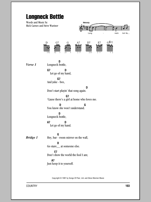 Garth Brooks Longneck Bottle sheet music notes and chords. Download Printable PDF.