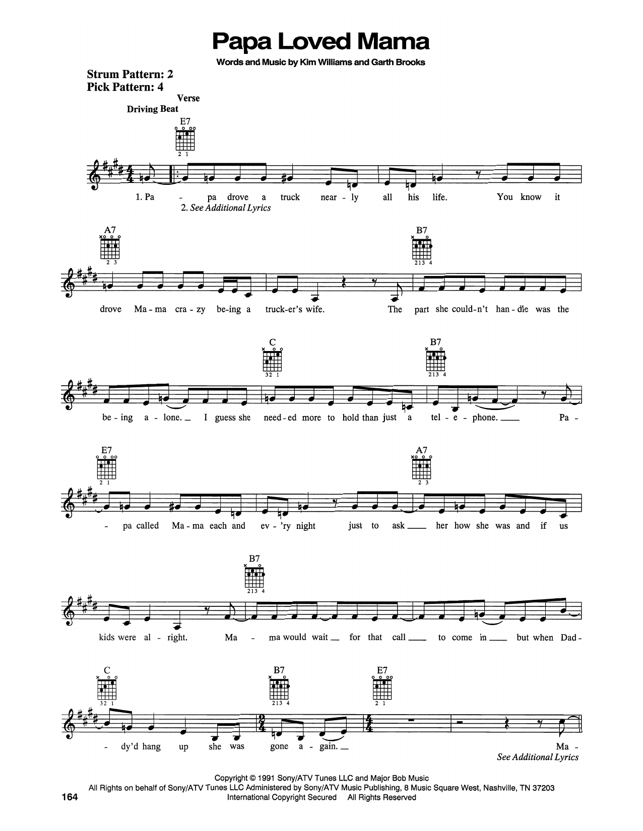 Garth Brooks Papa Loved Mama sheet music notes and chords. Download Printable PDF.