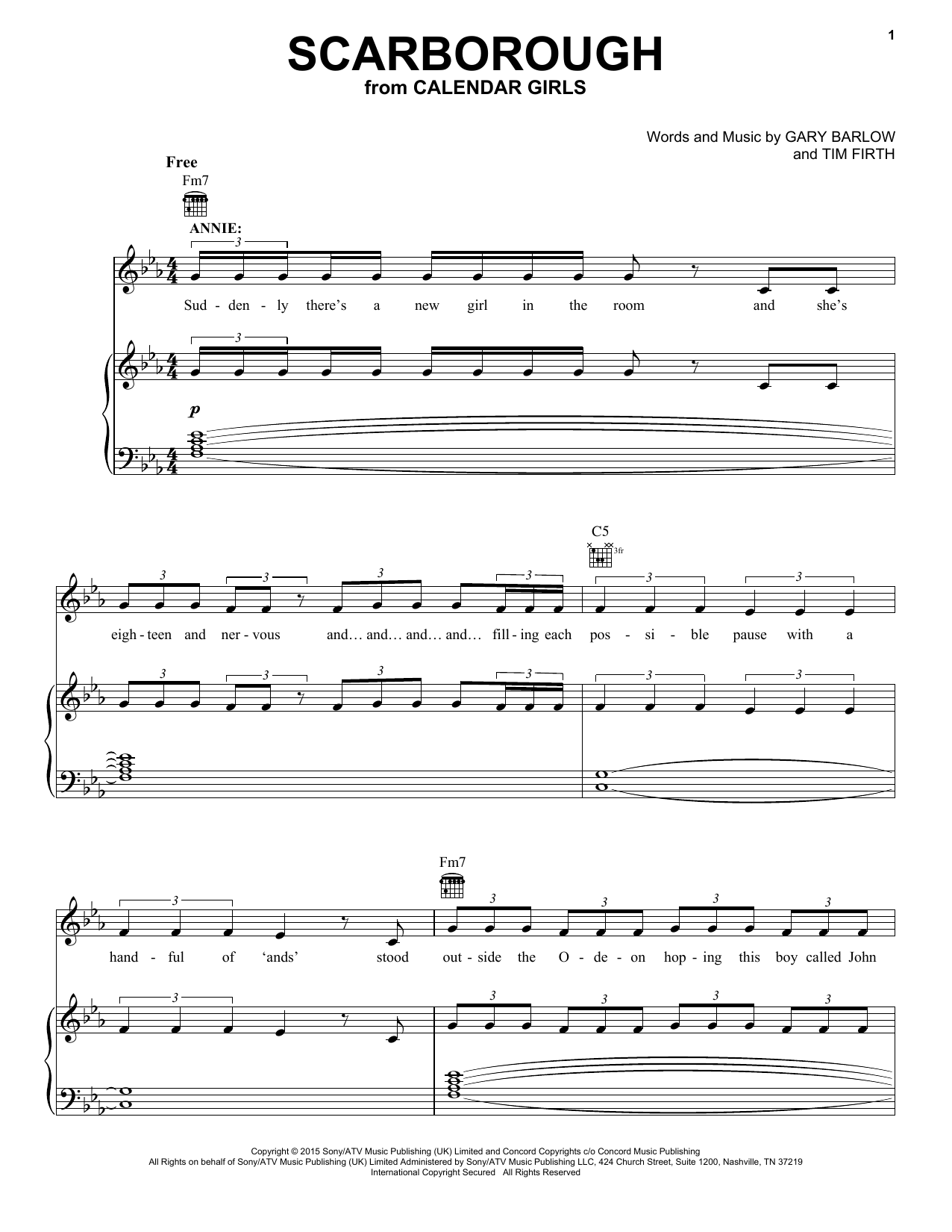 Gary Barlow and Tim Firth Scarborough (from Calendar Girls the Musical) sheet music notes and chords. Download Printable PDF.