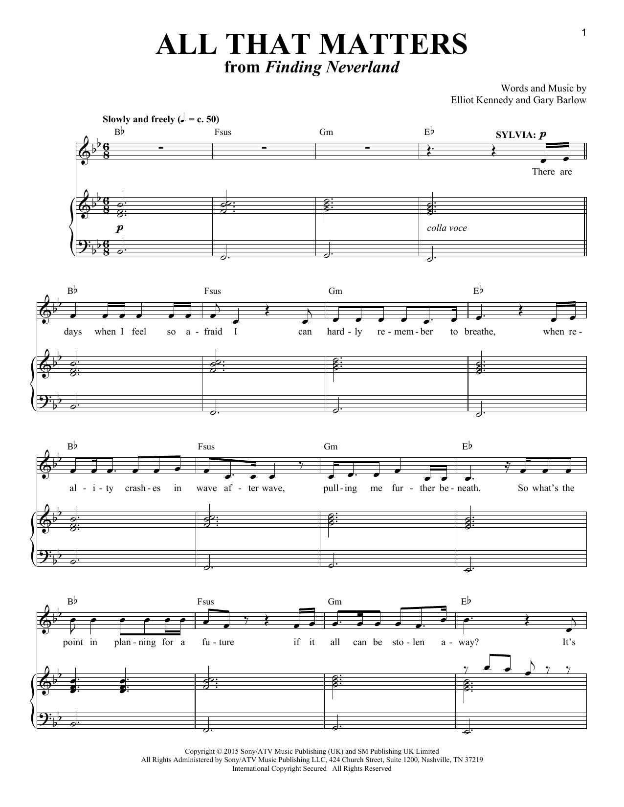 Gary Barlow & Eliot Kennedy All That Matters (from 'Finding Neverland') sheet music notes and chords. Download Printable PDF.