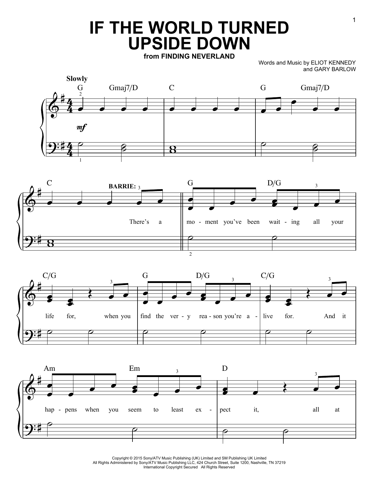 Gary Barlow & Eliot Kennedy If The World Turned Upside Down (from 'Finding Neverland') sheet music notes and chords. Download Printable PDF.