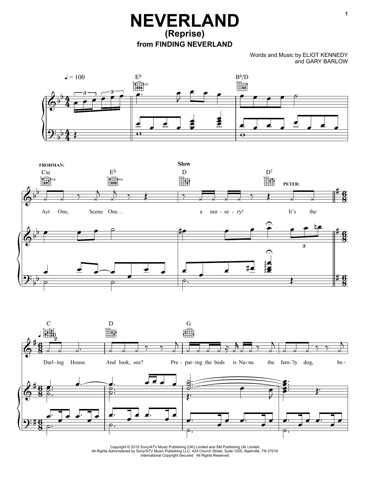 Gary Barlow & Eliot Kennedy Neverland (Reprise) (from 'Finding Neverland') sheet music notes and chords arranged for Piano, Vocal & Guitar Chords (Right-Hand Melody)