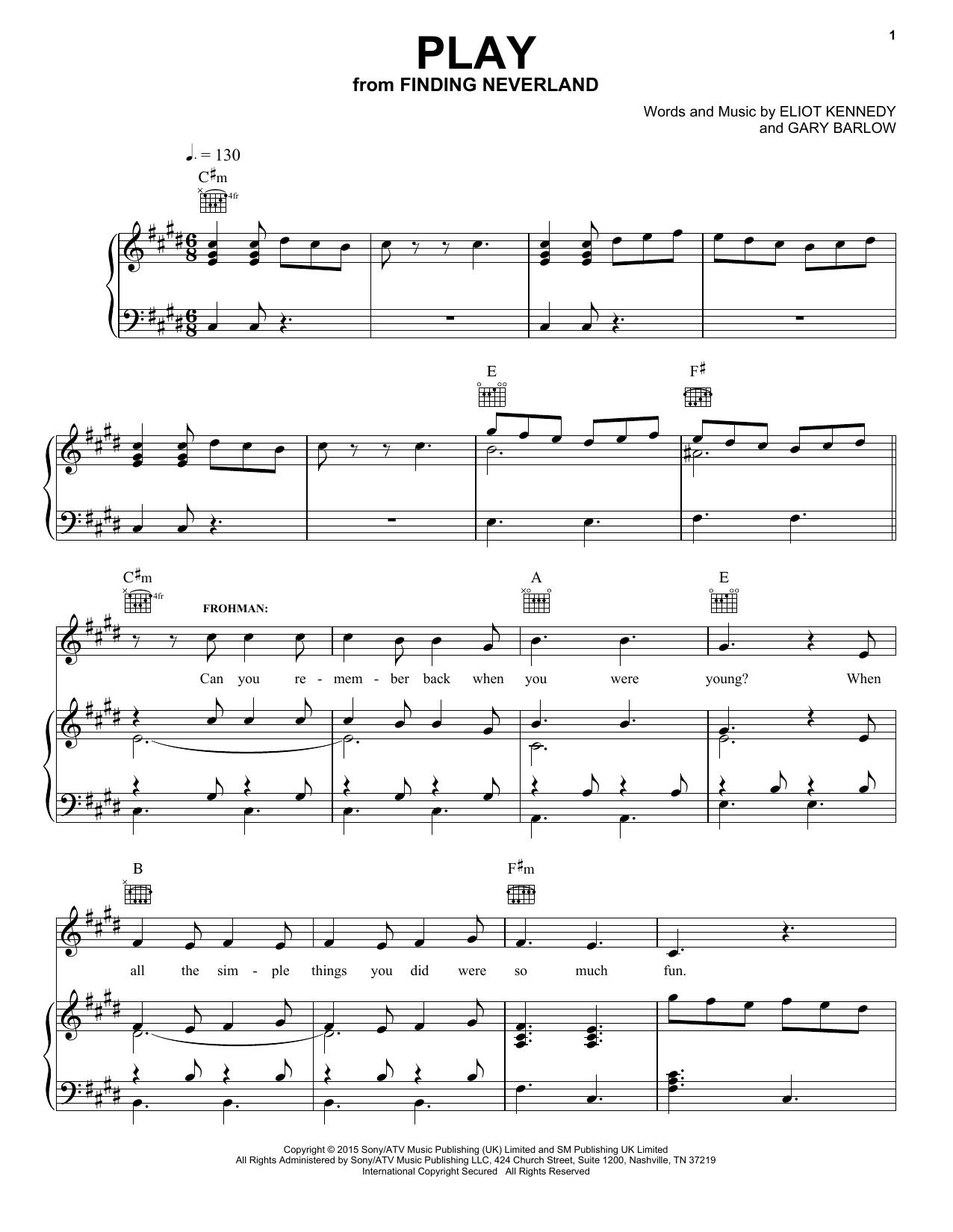 Learn to play Gary Barlow & Eliot Kennedy Play sheet music for Piano, Vocal & Guitar Chords (Right-Hand Melody) in minutes. Price: 7.8900$ Gary Barlow & Eliot Kennedy Play sheet music notes and chords arranged for Piano, Vocal & Guitar Chords (Right-Hand Melody)