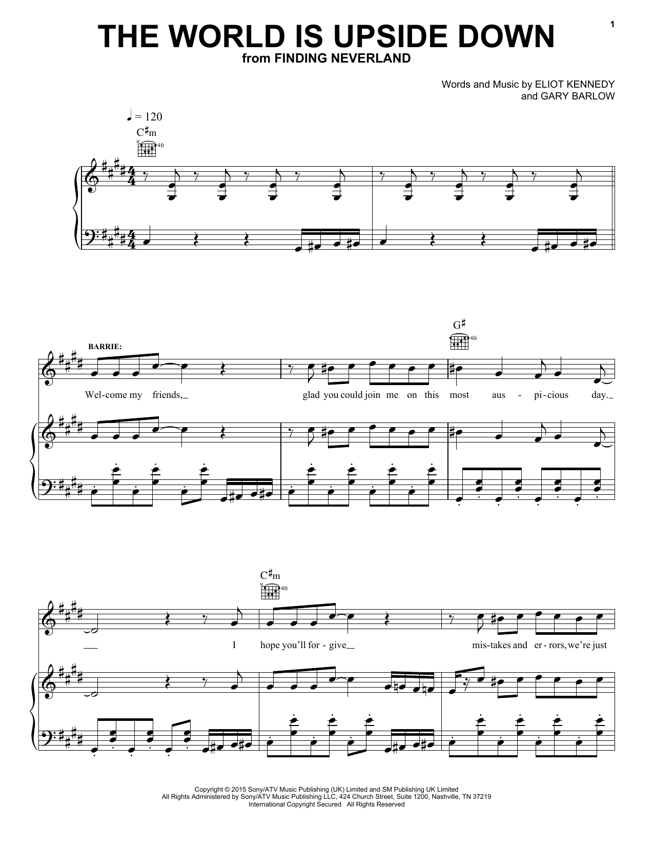 Learn to play Gary Barlow & Eliot Kennedy The World Is Upside Down sheet music for Piano, Vocal & Guitar Chords (Right-Hand Melody) in minutes. Price: 7.8900$ Gary Barlow & Eliot Kennedy The World Is Upside Down sheet music notes and chords arranged for Piano, Vocal & Guitar Chords (Right-Hand Melody)