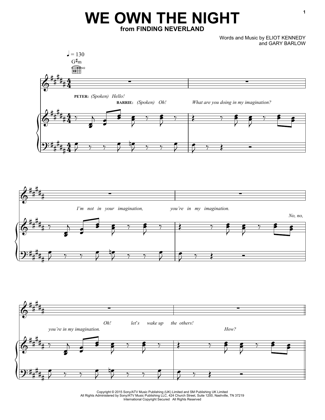 Learn to play Gary Barlow & Eliot Kennedy We Own The Night sheet music for Piano, Vocal & Guitar Chords (Right-Hand Melody) in minutes. Price: 7.8900$ Gary Barlow & Eliot Kennedy We Own The Night sheet music notes and chords arranged for Piano, Vocal & Guitar Chords (Right-Hand Melody)