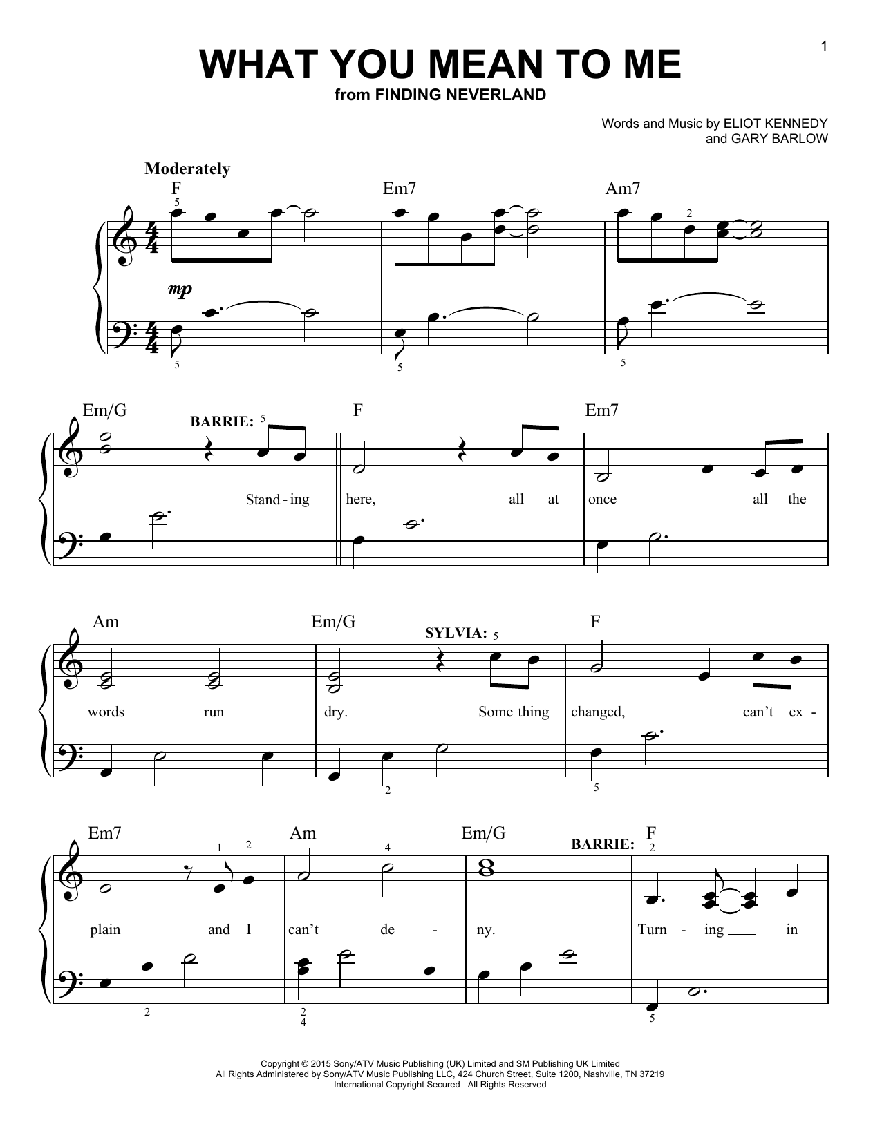 Gary Barlow & Eliot Kennedy What You Mean To Me (from 'Finding Neverland') sheet music notes and chords. Download Printable PDF.