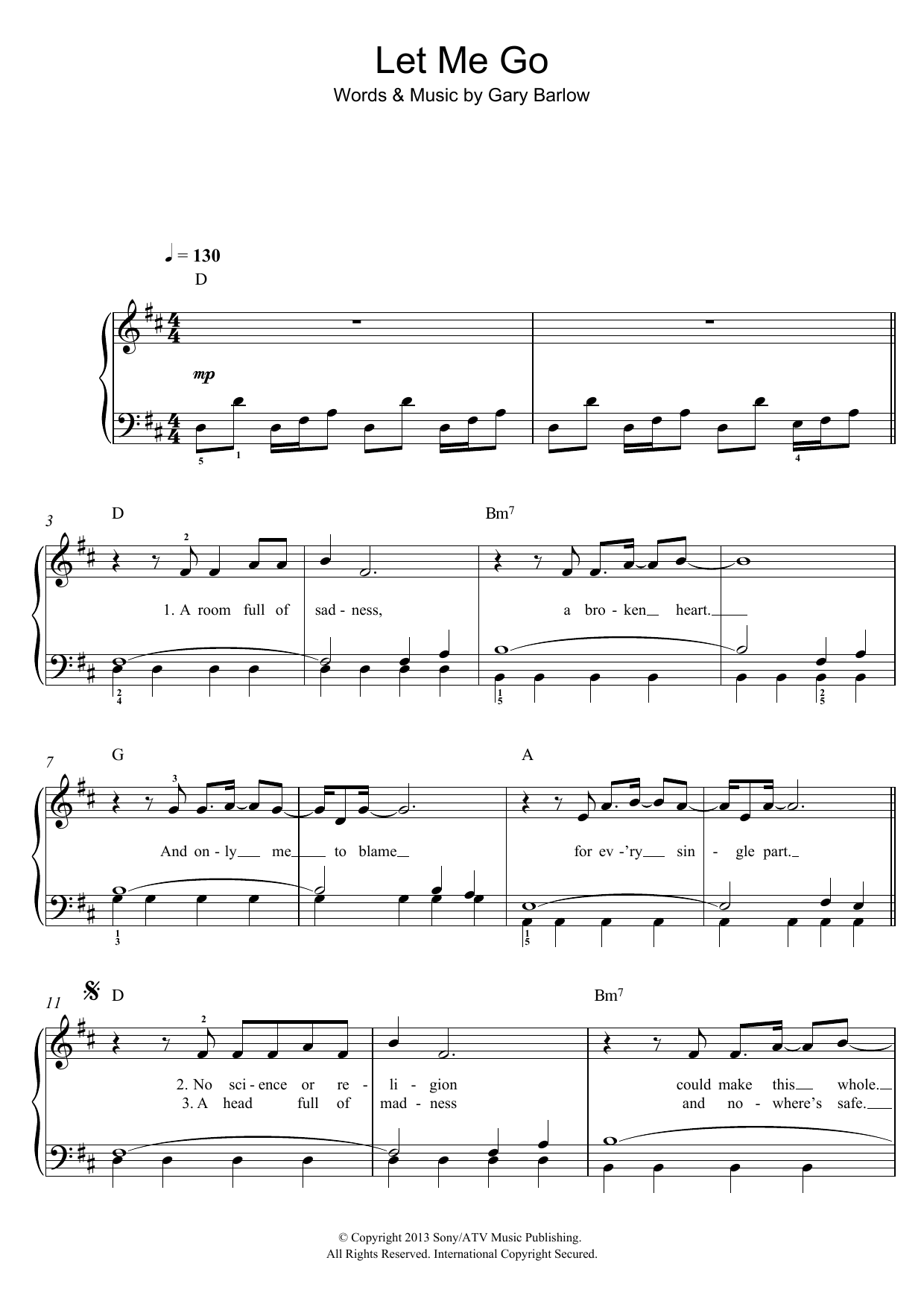 Gary Barlow Let Me Go sheet music notes and chords. Download Printable PDF.