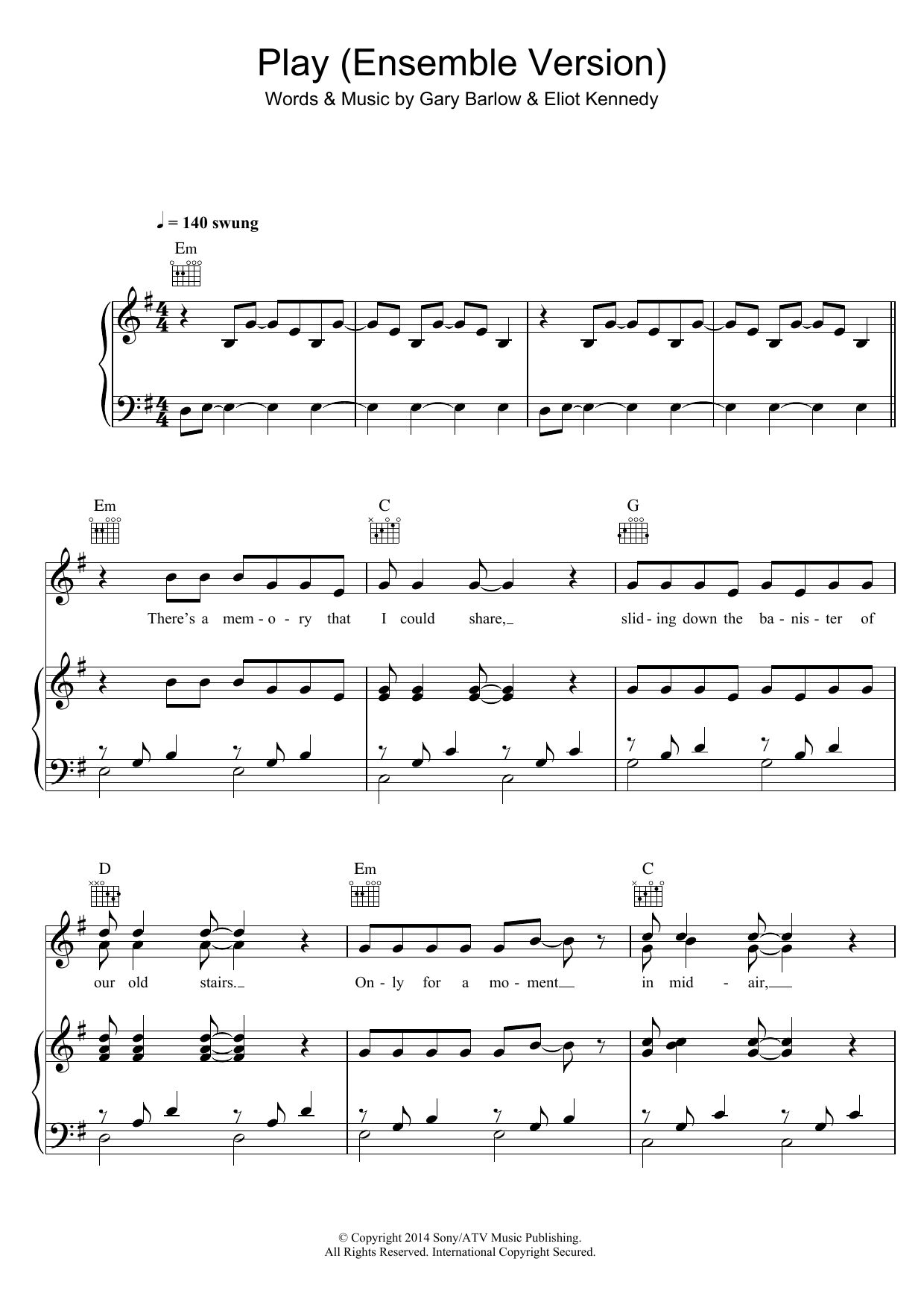 Gary Barlow & Eliot Kennedy Play (Ensemble Version) (from 'Finding Neverland') sheet music notes and chords arranged for Piano, Vocal & Guitar Chords