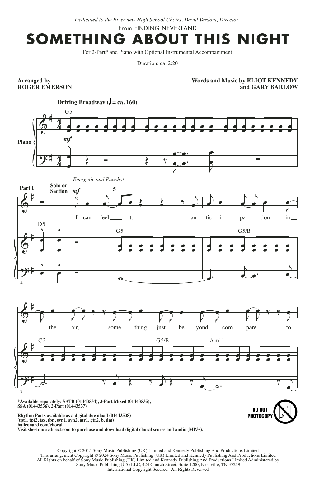 Gary Barlow Something About This Night (from Finding Neverland) (arr. Roger Emerson) sheet music notes and chords. Download Printable PDF.