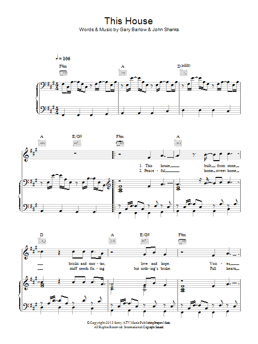 Gary Barlow This House sheet music notes and chords. Download Printable PDF.