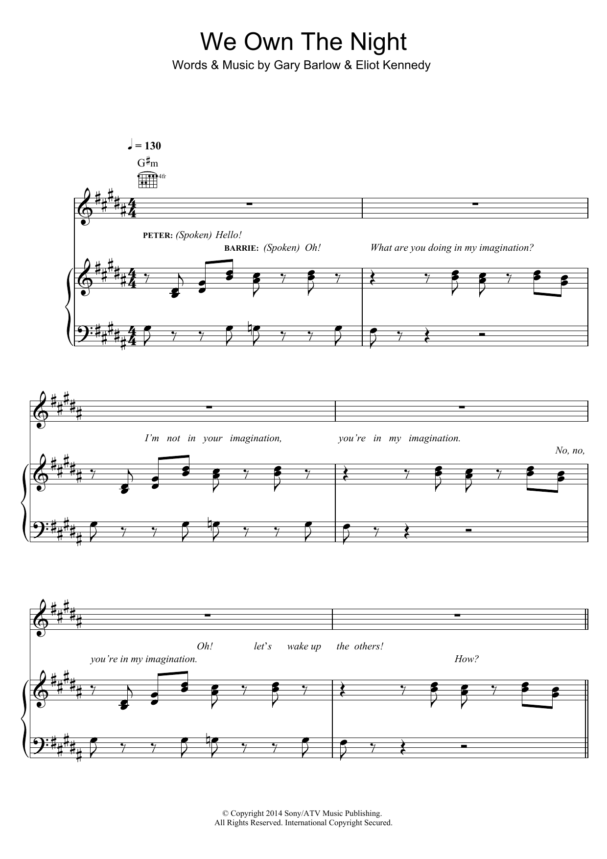 Gary Barlow & Eliot Kennedy We Own The Night (The Dinner Party) (from 'Finding Neverland') sheet music notes and chords. Download Printable PDF.